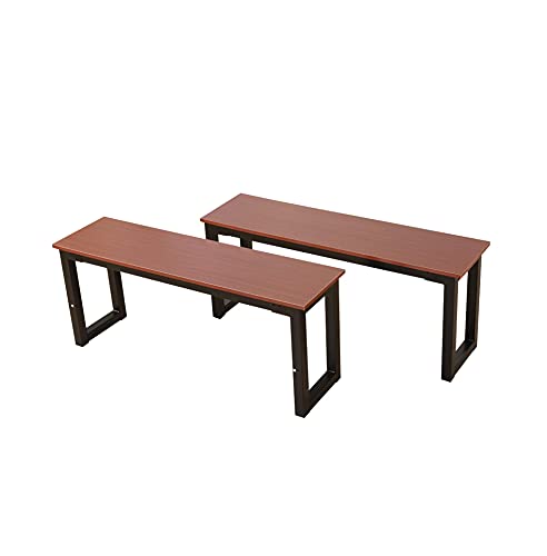 Sedute multifunzionali, 2pcs Simplistic Ferro Frame Panche da pranzo Panche in teak Colore da pranzo Sedie da pranzo Sedie da esterno per portico, a bordo piscina, patio, giardino, balcone, cortile, a