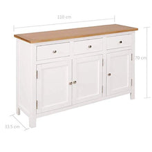 GOTOTOP Mobile Credenza in legno massello 110 x 33,5 x 70 cm Credenza con 3 cassetti e 2 armadietti Cassettiera Bassa Armadio Laterale Mobiletto di Servizio -Bianco e marrone