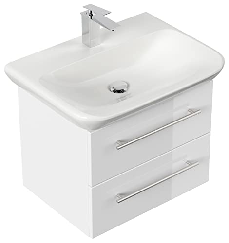 emotion Lavabo con mobiletto, Legno, Bianco Lucido, 65x45x41,6 cm, 2 unità