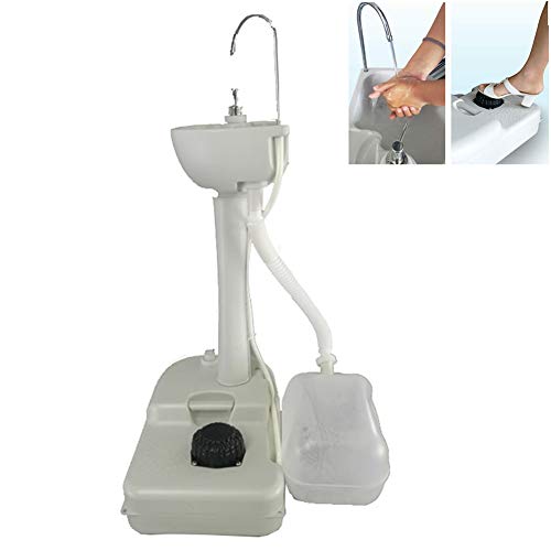 ZMIN Cisterna Mobile per lavabo a Mano Libera con lavello Integrato con Tavolo di Lavaggio e Serbatoio di Recupero da 10 Litri per attività all'aperto in roulotte