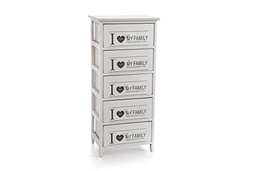 GICOS IMPORT EXPORT SRL Mobile cassettiera in legno colore bianco 5 cassetti decoro my family 40 * 29 * 90 cm shabby chic EDT-809286