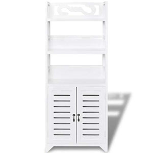 Armadietto da Terra in Legno per Il Bagno 46 x 24 x 117.5 cm Mobiletto Alto da Bagno con 3 Scomparti e 2 Ante - in Legno di paulownia e MDF-Bianco