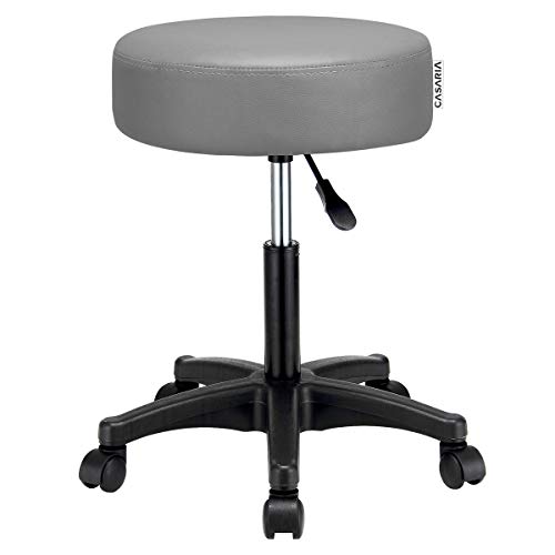 Casaria Sgabello Girevole 360° Altezza Regolabile Similpelle Sedia Lavoro Ufficio Studio Rotondo Imbottitura Seduta Grigio