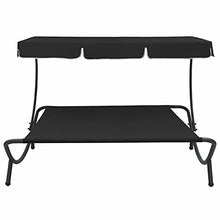 Tidyard Lettino Prendisole con Baldacchino Lettino da Sole Matrimoniale da Giardino 200 x 173 x 135 cm per Mare Spiaggia Campeggio Piscina Colore Nero