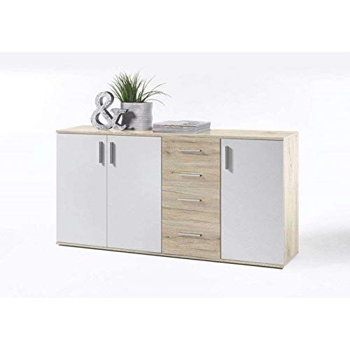 AVANTI TRENDSTORE - Bea - Comò e cassettiere, in legno laminato e bianco, disponibile in 2 diversi colori e 3 diverse dimensioni (Quercia Sonoma - bianco, 160x82x35 cm)