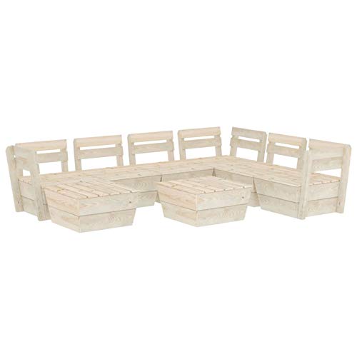 Tidyard 8 pz Set Divani Pallet Angolari Modulari da Giardino Esterno 7 Posti con Penisola in Legno di Abete Impregnato,Divano Angoalre,Divani da Esterno,Set Divani Modulari da Giardino Esterno Legno