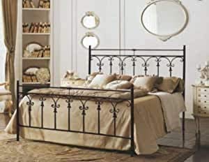 Letto 1 Piazza e Mezza, in Ferro BATTUTO, Modello Amelia, Vari Colori (Nero, Sfumature Oro)