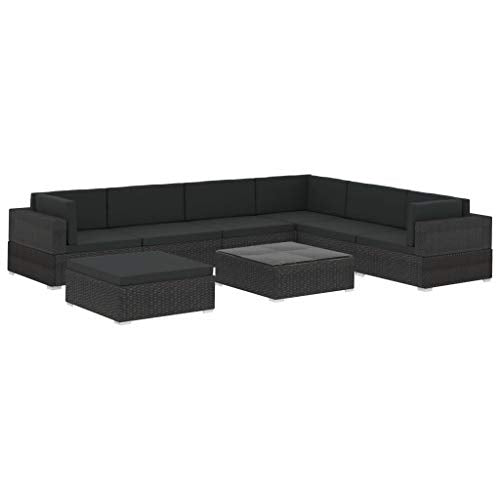 vidaXL Set Divani da Giardino 8 pz con Cuscini Foderati Lavabili Modulare Leggero Elegante Arredi da Esterno in Polyrattan Nero Telaio in Acciaio