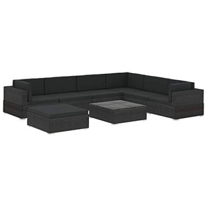 vidaXL Set Divani da Giardino 8 pz con Cuscini Foderati Lavabili Modulare Leggero Elegante Arredi da Esterno in Polyrattan Nero Telaio in Acciaio