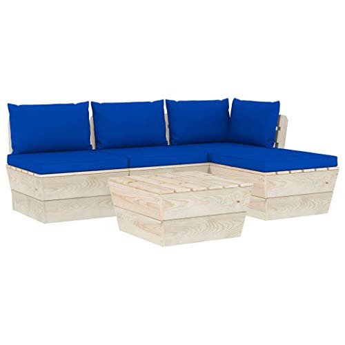 FAMIROSA Set Divani da Giardino su Pallet 5 pz con Cuscini Legno Abete-3466