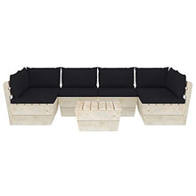 SKM Set Divani da Giardino su Pallet 7 pz con Cuscini Legno Abete (133.9kg) Nero