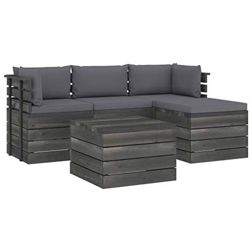 FAMIROSA Set Divani da Giardino su Pallet 5 pz con Cuscini Massello Pino-1803