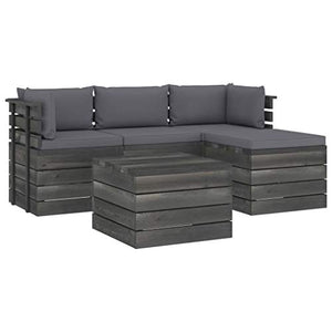 FAMIROSA Set Divani da Giardino su Pallet 5 pz con Cuscini Massello Pino-1803