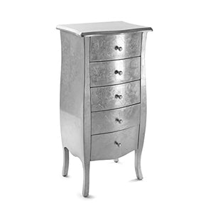 VERSA Cagliari Cassettiera Camera letto o Salotto, Armedio con Cassetti, con 5 cassetti, Misure (A x L x l) 100 x 36 x 48 cm, Legno, Colore Argento