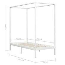 BIGTO - Struttura letto a baldacchino in legno di pino massiccio, per camera da letto, 90 x 200 cm, colore: Bianco