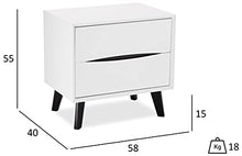 Ibbe Design Comodino con Cassetti Bianco Nero MDF Comodino Letto Stile Scandinavo Moderno Lyon per Soggiorno Camera da Letto, Gambe in Legno Masselo Nero
