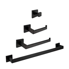 KTMK Set da Bagno in Acciaio Inox Set di 4 Articoli Portasciugamani Porta Carta Gancio Porta Accappatoio Cromo/Pennello/Finitura Nera, Nero