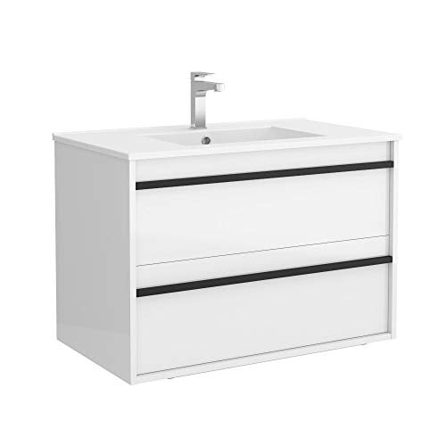 Attila - Lavabo con mobiletto, 80 x 54 x 45 cm, colore: Bianco lucido