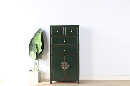Yajutang credenza cassettiera cinese 4 cassetti 2 ante verde abete