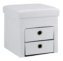 Relaxdays Pouf Contenitore Pieghevole, Scomparto Interno, 2 Cassetti Rimovibili, Cubo, finta pelle, Bianco, H X L X P: 38 x 38 x 38 cm