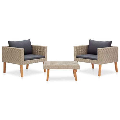 SKM Set Divani da Giardino 3 pz con Cuscini in Polyrattan Beige (27kg)
