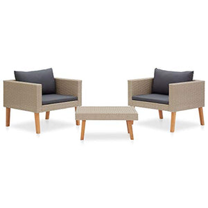 SKM Set Divani da Giardino 3 pz con Cuscini in Polyrattan Beige (27kg)