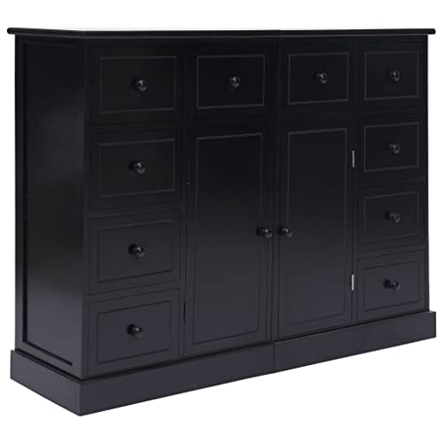 vidaXL Credenza con Ante e Cassetti Elegante Robusta Pratica Cassettiera Arredo Casa Nera in MDF Pomelli in Metallo Legno Massello Paulownia