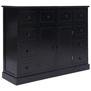 vidaXL Credenza con Ante e Cassetti Elegante Robusta Pratica Cassettiera Arredo Casa Nera in MDF Pomelli in Metallo Legno Massello Paulownia
