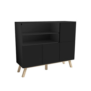 Selsey Vero Wood – Cassettiera dal Look Moderno/Mobiletto scandinavo (120 cm, Nero Opaco/Pannelli Frontali Nero Opaco)