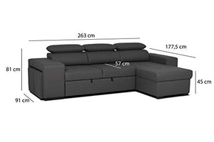 Confort24 John - Divano letto angolare a 3 posti, forma L, colore: Nero