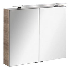 Fackelmann, set di mobili da bagno, 4 pezzi, con lavabo sospeso da 80 cm e armadietto a specchio a LED, colore marrone chiaro
