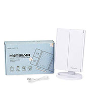 HAMSWAN Specchio Trucco con 21 LEDs, Specchio Cosmetico da Trucco con Touch Screen Tri-Fold, Specchio Ingranditore Illuminato, Ruota 180°, Specchio per trucco1X/2X/3X e Caricatore USB.Regalo per Donna