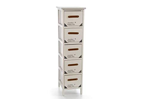 GICOS IMPORT EXPORT SRL Mobile cassettiera in legno colore bianco 5 cassetti decorata 26 * 32 * 98 cm shabby chic EDT-809347