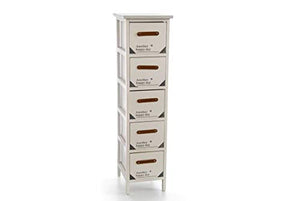 GICOS IMPORT EXPORT SRL Mobile cassettiera in legno colore bianco 5 cassetti decorata 26 * 32 * 98 cm shabby chic EDT-809347