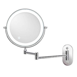 Specchio, Specchio per Il Trucco ingrandimento 10x con Luce, Specchio cosmetico a Parete con 3 impostazioni di Illuminazione, Specchio cosmetico bifacciale, specchi da Barba da Uomo girevoli ed esten