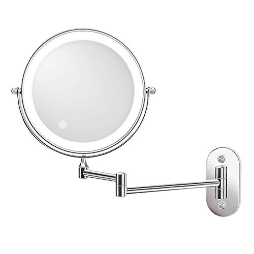 Specchio, Specchio per Il Trucco ingrandimento 10x con Luce, Specchio cosmetico a Parete con 3 impostazioni di Illuminazione, Specchio cosmetico bifacciale, specchi da Barba da Uomo girevoli ed esten