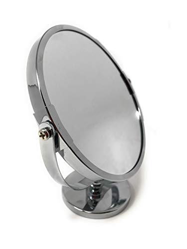 Vetrineinrete® Specchio cosmetico Rotondo da Trucco con Zoom da appoggio per Barba rasatura da Tavolo ø 15 cm Argento o Nero 87860 (Argento) F5