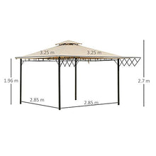 Outsunny Gazebo Pergola da Esterno o Giardino in Metallo con Doppio Tettuccio e Telo Estraibile Marrone Chiaro 3x3m