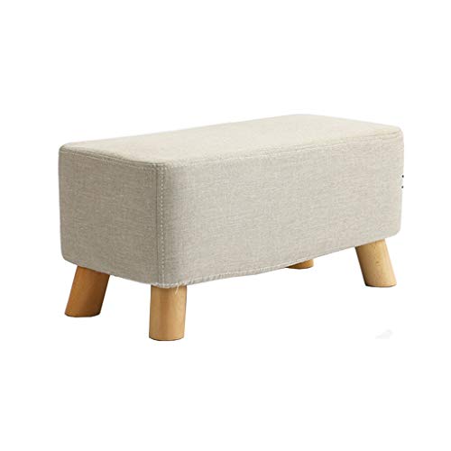 Mobili per la casa e Giardino Panca Imbottita in Legno massello con Seduta Rivestita in Pelle di Vitello con Rivestimento Rimovibile in Lino Grigio 56x28x26cm Ottomani da Cucina