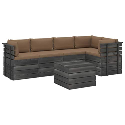 vidaXL Set Divani da Giardino su Pallet 6 pz con Cuscini Massello Pino