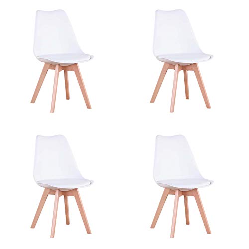GrandCA Set di 4 sedie, Sedia da Pranzo, Sedia a Tulipano in Stile Nordico, Adatta per Soggiorno, Sala da Pranzo (Bianco)