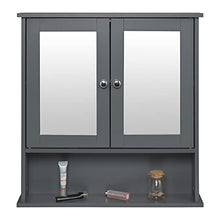 eSituro Armadietto Bagno con Specchio a Ante e Ripiani Regolabili Specchiera Contenitore Armadietto a Muro Grigio SBP0059