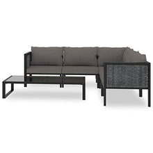 Tidyard Set 6 pz Divani Modulari Angolari da Giardino in Polyrattan Antracite con Tavolino in Vetro,Set Divani da Esterno in Rattan,Divano Angoalre ad Angolo,Divano Modulare