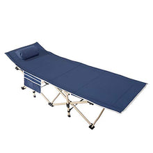 sogesfurniture Lettino Letto Brandina da Campeggio Pieghevole, Letto da Camping Pieghevole,con poggiatesta Rimovibile e Tasche Laterali, Peso supportato 150kg,Blu Marino BHEU-CT-F10NB