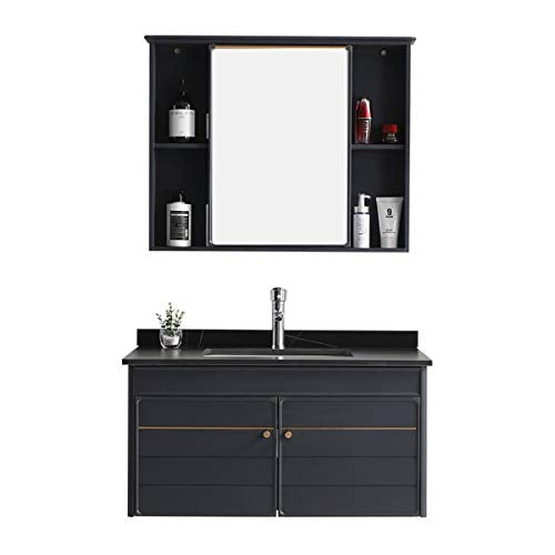 Mobile da bagno Specchio Mobile da bagno Combinazione combinazione tavola da parete con piano di lavoro controsoffitto Set di armadi per lavabo da bagno ( Color : Black , Size : 48x80x48cm )