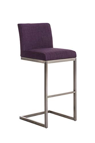 CLP Sgabello Alto in Acciaio Inox Paros in Stoffa I Sgabello Bar Imbottito Alt. 77 CM I Sedia Cucina Design con Schienale, Colore:Viola