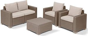 Keter California Set 2 Poltrone in Rattan, Set di 2 Divanetti con Cuscino Incluso Color Cappuccino