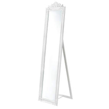 [en.casa] Specchio da Appoggio/Terra/Pavimento a Figura Intera Forma Rettangolare con Inclinazione Regolabile 160 x 40 cm Cornice in Eucalipto Stile Barocco - Bianco
