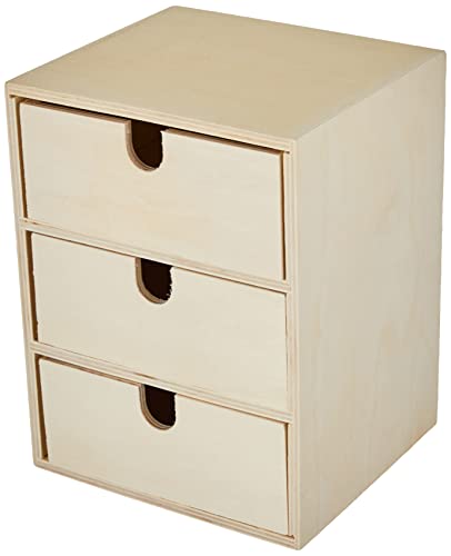 Rayher 62382000 Piccola cassettiera in legno, 3 cassetti, per scrivania, 21,5 x 14,5 x 16 cm