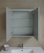 Specchiera specchio bagno pensile contenitore 2 ante, fascia led, cm.67x60x15